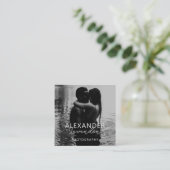 Elegante moderne zwarte script foto minimale QR-co Vierkante Visitekaartje (Staand voorkant)