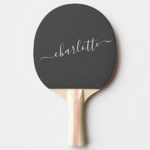 Elegante moderne zwarte scriptnaam gepersonaliseer tafeltennisbatje