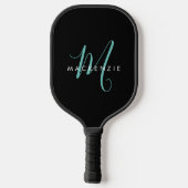 Elegante Moderne Zwarte Teal Script Monogram Pickleball Paddle (Achterkant)