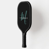 Elegante Moderne Zwarte Teal Script Monogram Pickleball Paddle (Links)