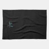 Elegante Moderne Zwarte Teal Script Monogram Theedoek (Horizontaal)