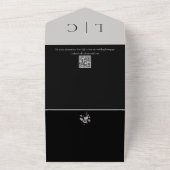 Elegante moderne zwarte trouwfoto met RSVP All In One Uitnodiging (Buitenkant)