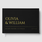 Elegante moderne zwarte typografie trouwfolie gastenboek (Voorkant)