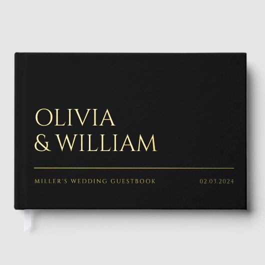 Elegante moderne zwarte typografie trouwfolie gastenboek (Voorkant)