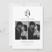 Elegante moderne zwarte & witte 2 foto save the da date (Voorkant)