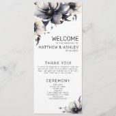 Elegante moderne zwarte witte bloem bruiloftscerem programmakaart (Voorkant)