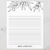 Elegante Moderne Zwarte Witte Botanische Receptpag (Achterkant)