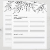 Elegante Moderne Zwarte Witte Botanische Receptpag (Voorkant / Achterkant)