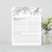 Elegante Moderne Zwarte Witte Botanische Receptpag (Staand voorkant)