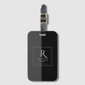 Elegante Moderne Zwarte Witte Monogram Bagagelabel (Voorkant (verticaal))