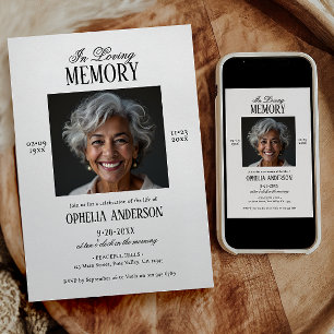 Elegante moderne zwarte & witte rouwfoto met 2 fot kaart