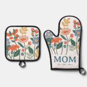 Elegante Moeder Bloemen Gepersonaliseerd Ovenwant & Pannenlap Set (Voorkant)
