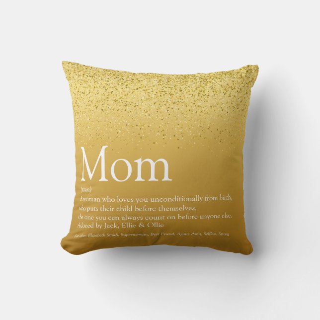 Elegante Moeder Definitie Citaat Goud Glitters Mod Kussen (Voorkant)