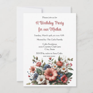 Elegante Moeder Gelukkige Verjaardag Feest Uitnodi Kaart