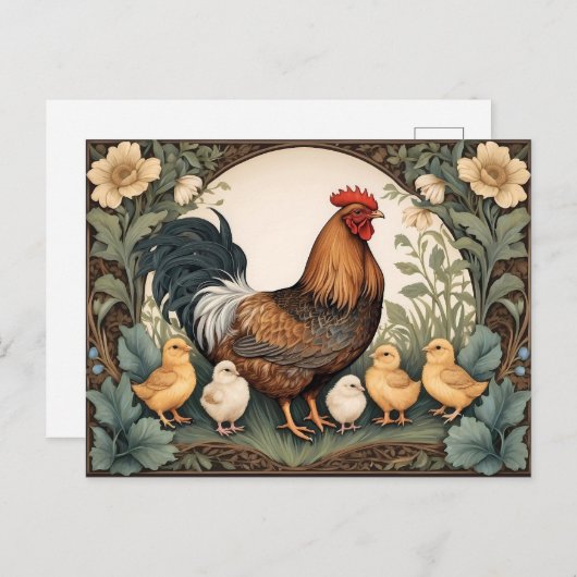 Elegante Moeder Kip Met Kuikens Briefkaart (Voorkant / Achterkant)