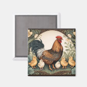 Elegante Moeder Kip Met Kuikens Magneet (Voorkant / Achterkant)