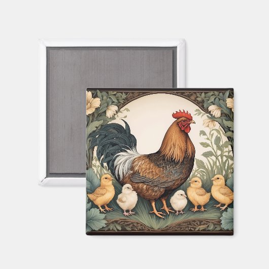 Elegante Moeder Kip Met Kuikens Magneet (Voorkant / Achterkant)