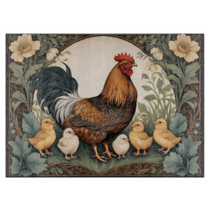 Elegante Moeder Kip Met Kuikens Snijplank