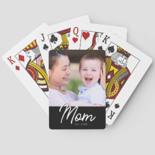 Elegante Moeder Opgericht Foto Zwarte Script Minim Pokerkaarten