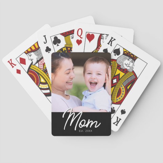 Elegante Moeder Opgericht Foto Zwarte Script Minim Pokerkaarten (Achterkant)