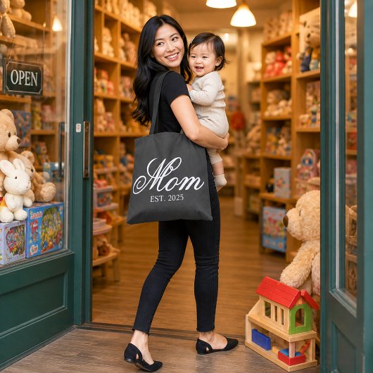 Elegante Moeder Opgericht Jaar Witte Script Tote Bag