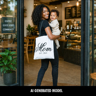 Elegante Moeder Opgericht Jaar Zwarte Schrift Tote Bag