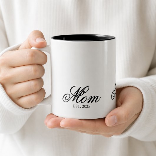 Elegante Moeder Opgericht Jaar Zwarte Script Tweekleurige Koffiemok