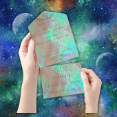 Elegante Moeder-van-Parel Groene Bruiloft All In One Uitnodiging