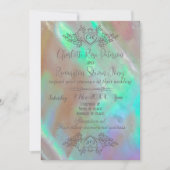 Elegante Moeder-van-Parel Groene Bruiloft Kaart (Voorkant)