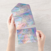 Elegante moeder-van-parel kleurrijke bruiloft all in one uitnodiging (Afscheurbaar)