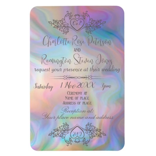 Elegante moeder-van-parel kleurrijke bruiloft uitn magneet (Verticaal)