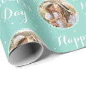 Elegante Moederdag Aangepaste Foto Mintgroen Cadeaupapier (Rol Hoek)