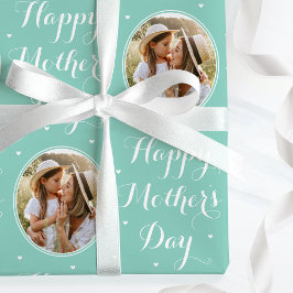 Elegante Moederdag Aangepaste Foto Mintgroen Cadeaupapier