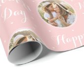 Elegante Moederdag Aangepaste Foto Roze Wit Cadeaupapier (Rol Hoek)