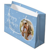 Elegante Moederdag Aangepaste Foto's Blauw Wit Groot Cadeauzakje (Voorkant Gekanteld)