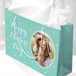 Elegante Moederdag Aangepaste Foto's Mint Wit Groot Cadeauzakje
