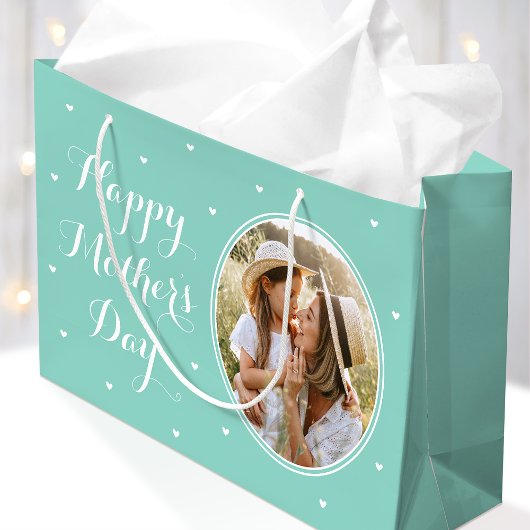 Elegante Moederdag Aangepaste Foto's Mint Wit Groot Cadeauzakje