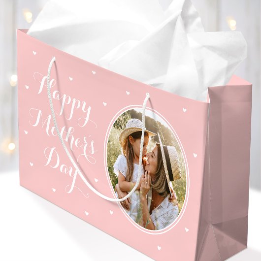 Elegante Moederdag Aangepaste Foto's Roze Wit Groot Cadeauzakje