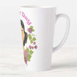 Elegante Moederdag Bloemige Vrouw Illustratie – Latte Mok