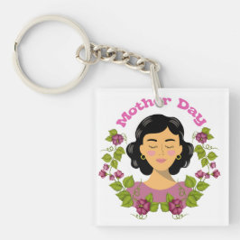 Elegante Moederdag Bloemige Vrouw Illustratie – Sleutelhanger