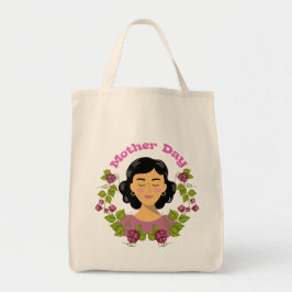 Elegante Moederdag Bloemige Vrouw Illustratie – Tote Bag
