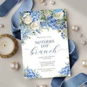 Elegante Moederdag Brunch Blauwe Hortensia Bloemen Kaart