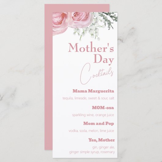 Elegante Moederdag cocktails Menu (Voorkant / Achterkant)