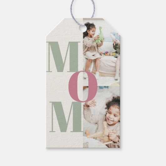 Elegante Moederdag fotocollage | MOM Letters - Cadeaulabel (Voorkant)