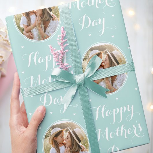 Elegante Moederdag Gepersonaliseerde Foto Mint Gro Cadeaupapier