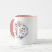 Elegante Moederdag I Roze Roos & Blauwe Vlinder Mok (Voorkant links)