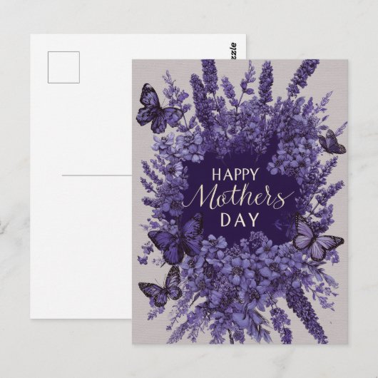 Elegante Moederdag Kaart met Paarse lavendel (Voorkant / Achterkant)