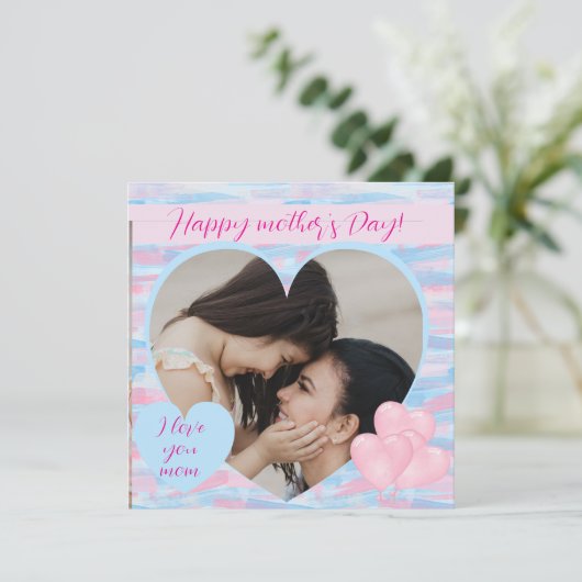 Elegante Moederdag met gepersonaliseerde hartfoto Feestdagenkaart (Staand voorkant)
