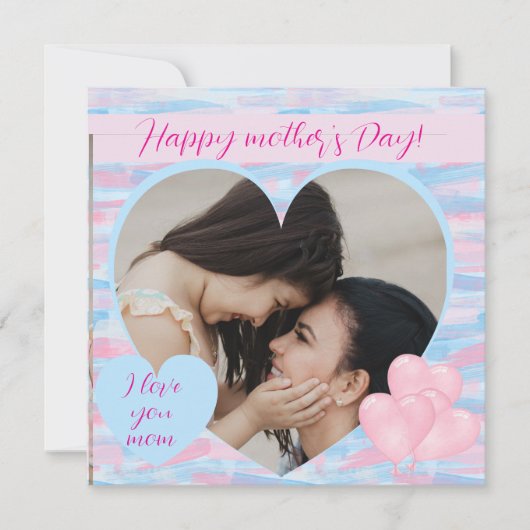 Elegante Moederdag met gepersonaliseerde hartfoto Feestdagenkaart (Voorkant)