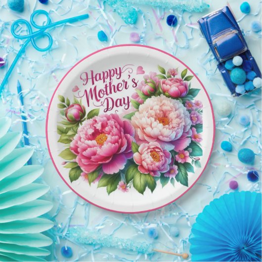 Elegante Moederdag Roze Bloemen Papier Bord (Feest)